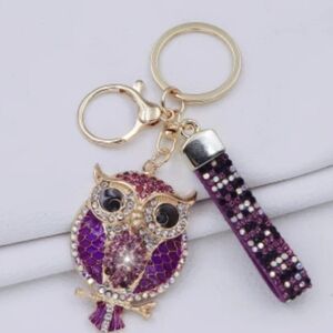 🆕️🦉 PURPLE RHINESTONE OWL PURSE CHARM / KEYCHAIN WITH RHINESTONE LOOP🦉